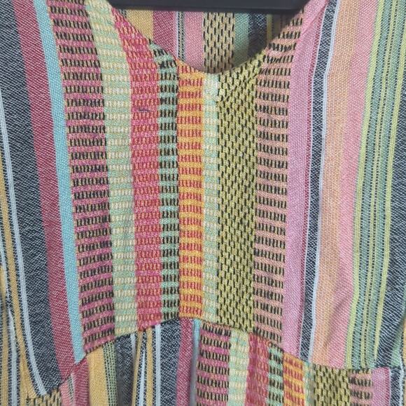 Boho Striped Patchwork Fringe Pullover Mini Dress Pockets Women's Small - Picture 8 of 10